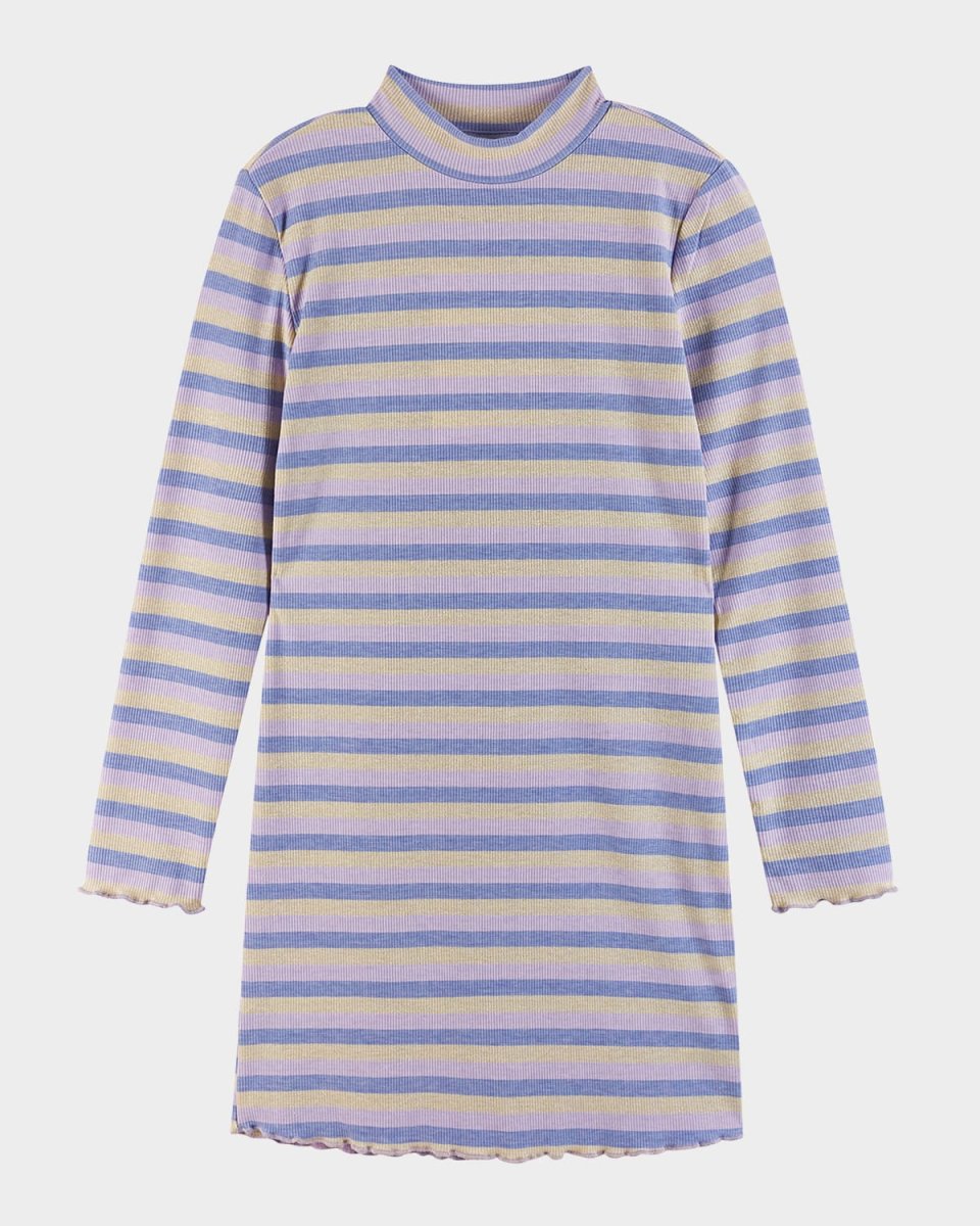 Girl's Knit Striped Mock Neck Dress, Size 7-